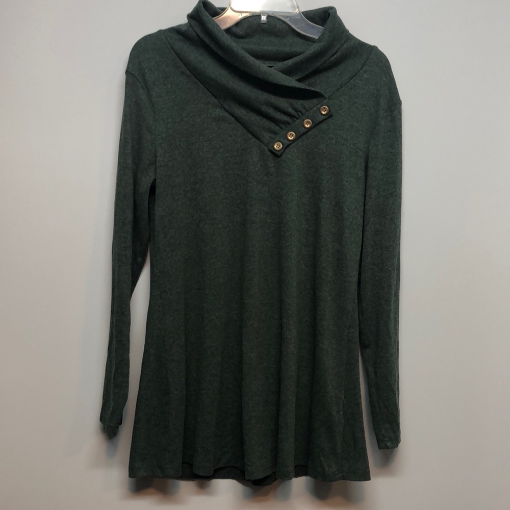 Miusey Burgundy Cowl Neck Tunic Top Women's M medium heathered green shirt EUC